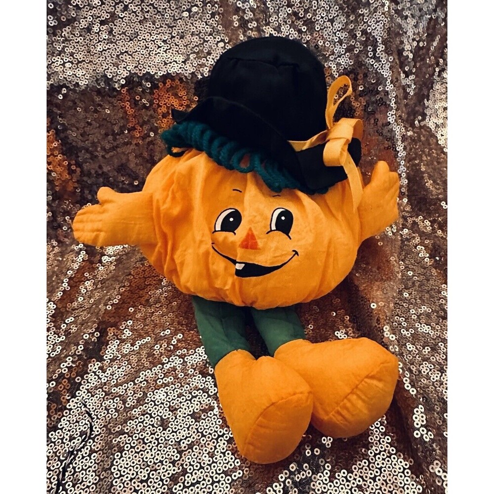 Jerry Elsner Nylon Pumpkin Jack O’ Lantern  Halloween Decor Stuffed Plush 13” P1